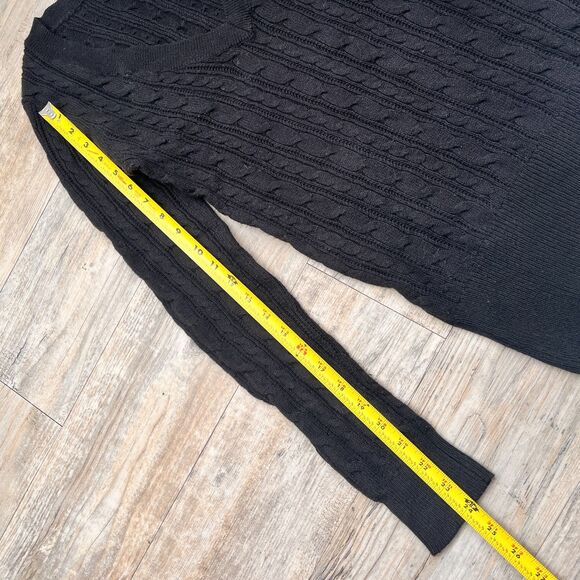 Y2K American Eagle Cable Knit Sweater Medium Black Fitted V Neck Preppy Vintage - Picture 5 of 9